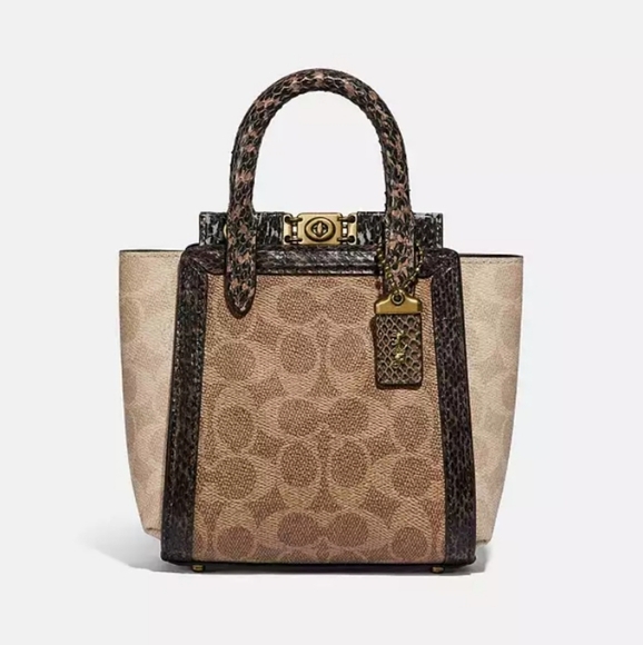Coach Troupe Tote 16 In Signature Canvas With Snakeskin Detail - Picture 2 of 15
